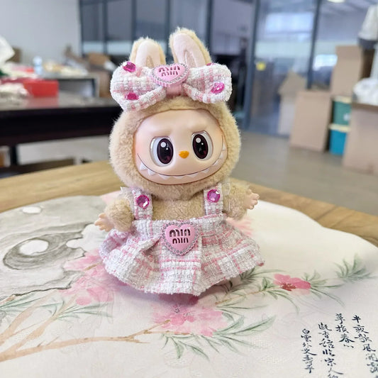 Shop the Labubu Designer Tweed Heart Dress & Ribbon – a stylish, high-quality doll outfit featuring a chic heart design and elegant ribbon. Perfect for collectors!