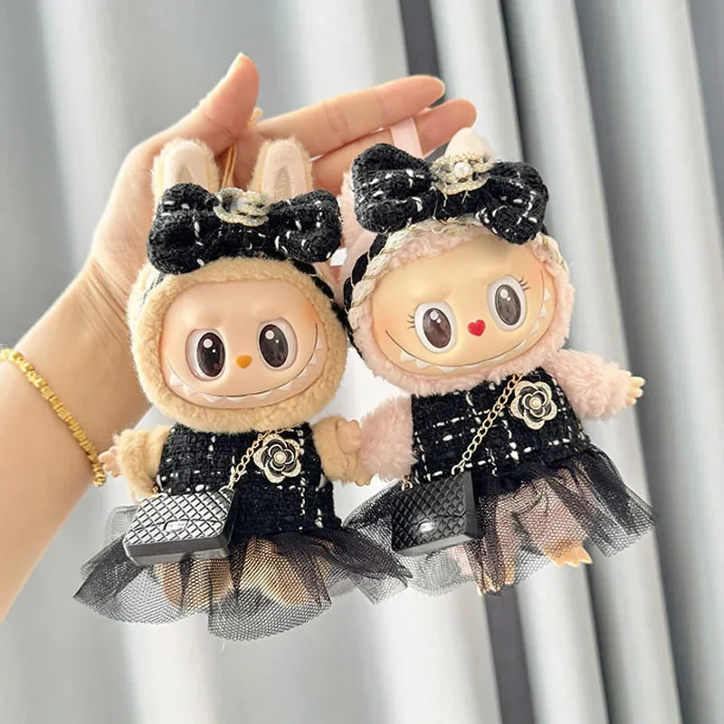 "Labutique Black Designer Twill Outfit – Stylish, high-quality Labubu doll clothing featuring a sleek black twill design for a chic and elegant look."