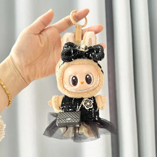 "Labutique Black Designer Twill Outfit – Stylish, high-quality Labubu doll clothing featuring a sleek black twill design for a chic and elegant look
